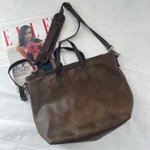 Madewell Zip Top Transport Tote Dark Brown Leather Shoulder Bag Monogram LMP